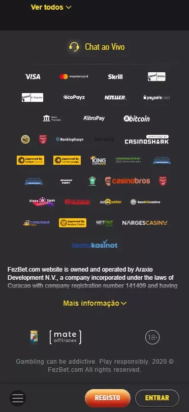 Schermata del supporto Fezbet su dispositivi mobili